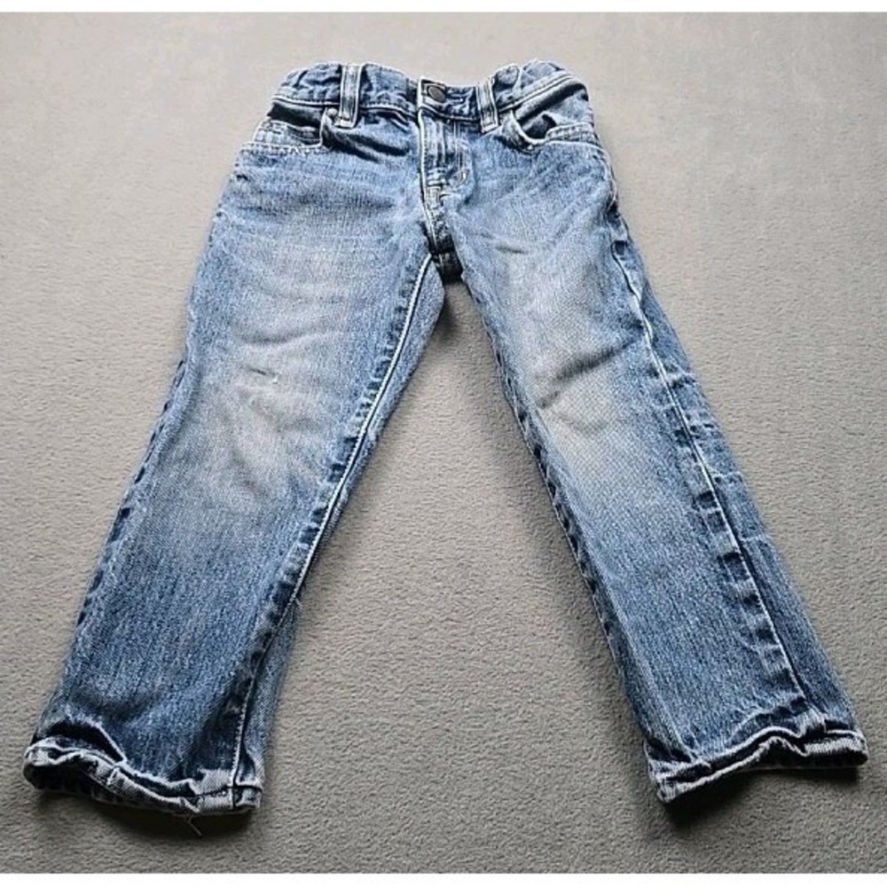 babyGap 1969 Blue Denim‎ Straight Jeans 3 Years Adjustable Waist Button Zip